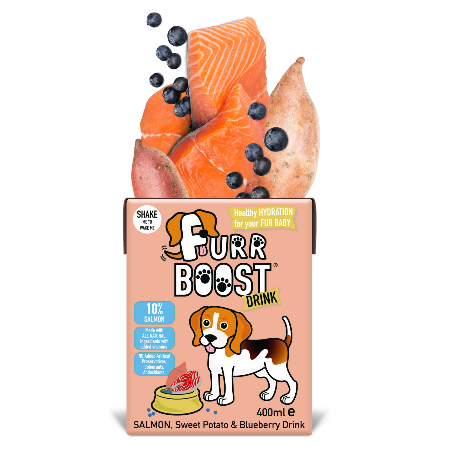 Furr Boost Dog Drink - Salmon, Sweet Potato and Blueberry, Carton, 400ml