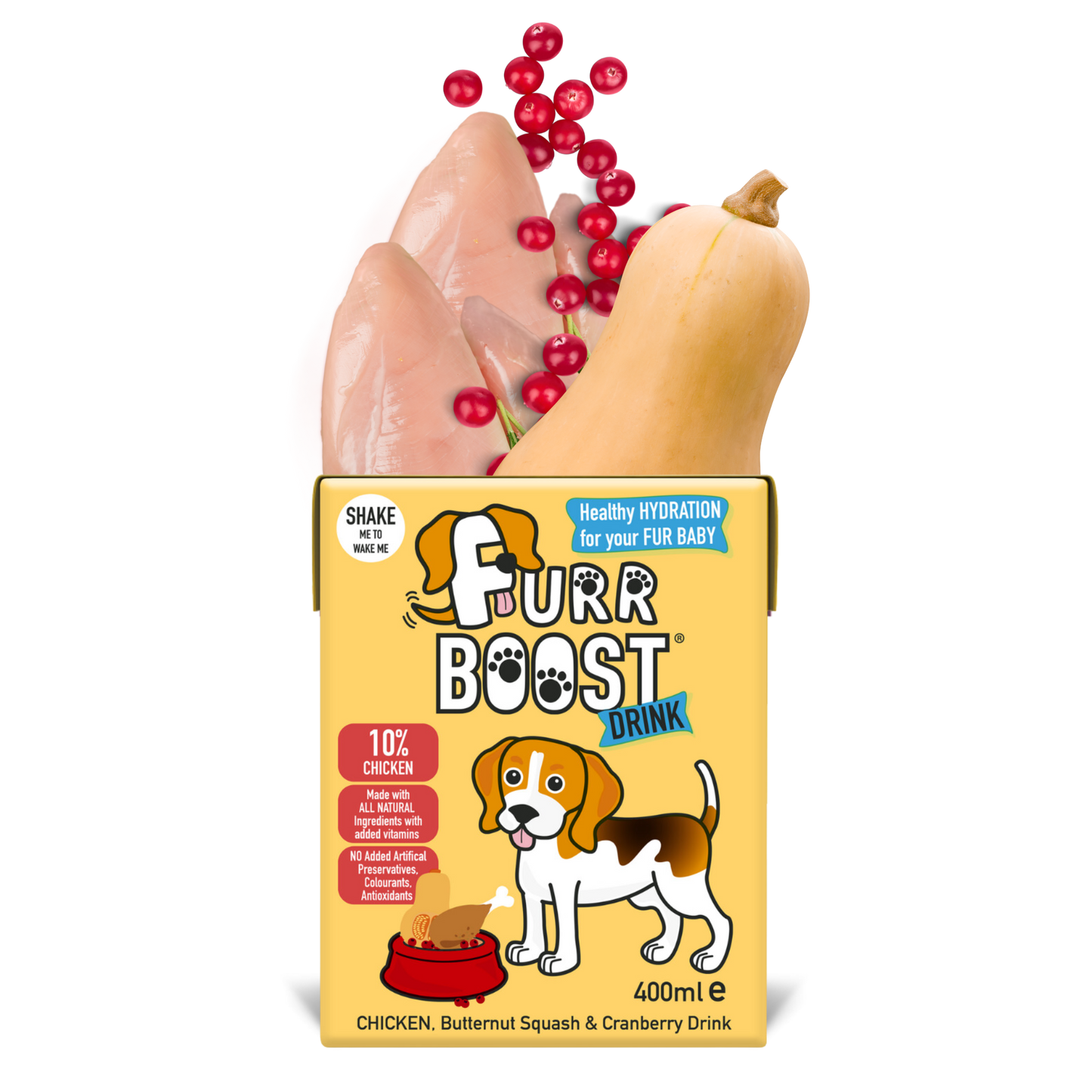 Furr Boost Dog Drink - Chicken, Butternut Squash and Cranberry, Carton, 400ml