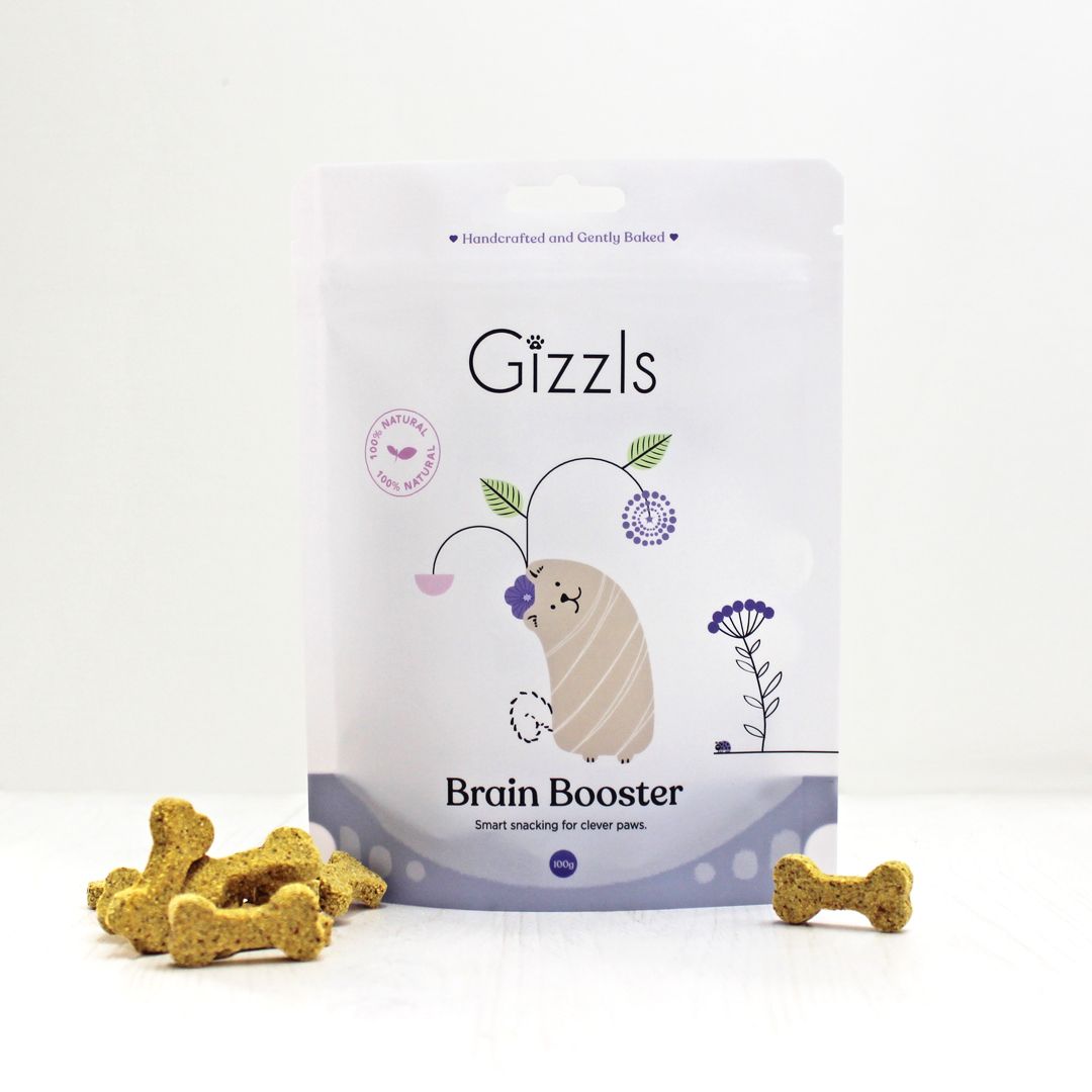 Gizzls Brain Booster Dog Treats Peanut Butter & Blueberries – 100g