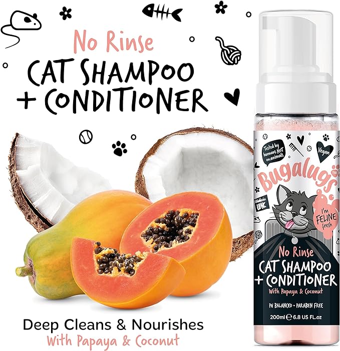 Bugalugs No Rinse Cat Shampoo & Conditioner with Papaya & Coconut