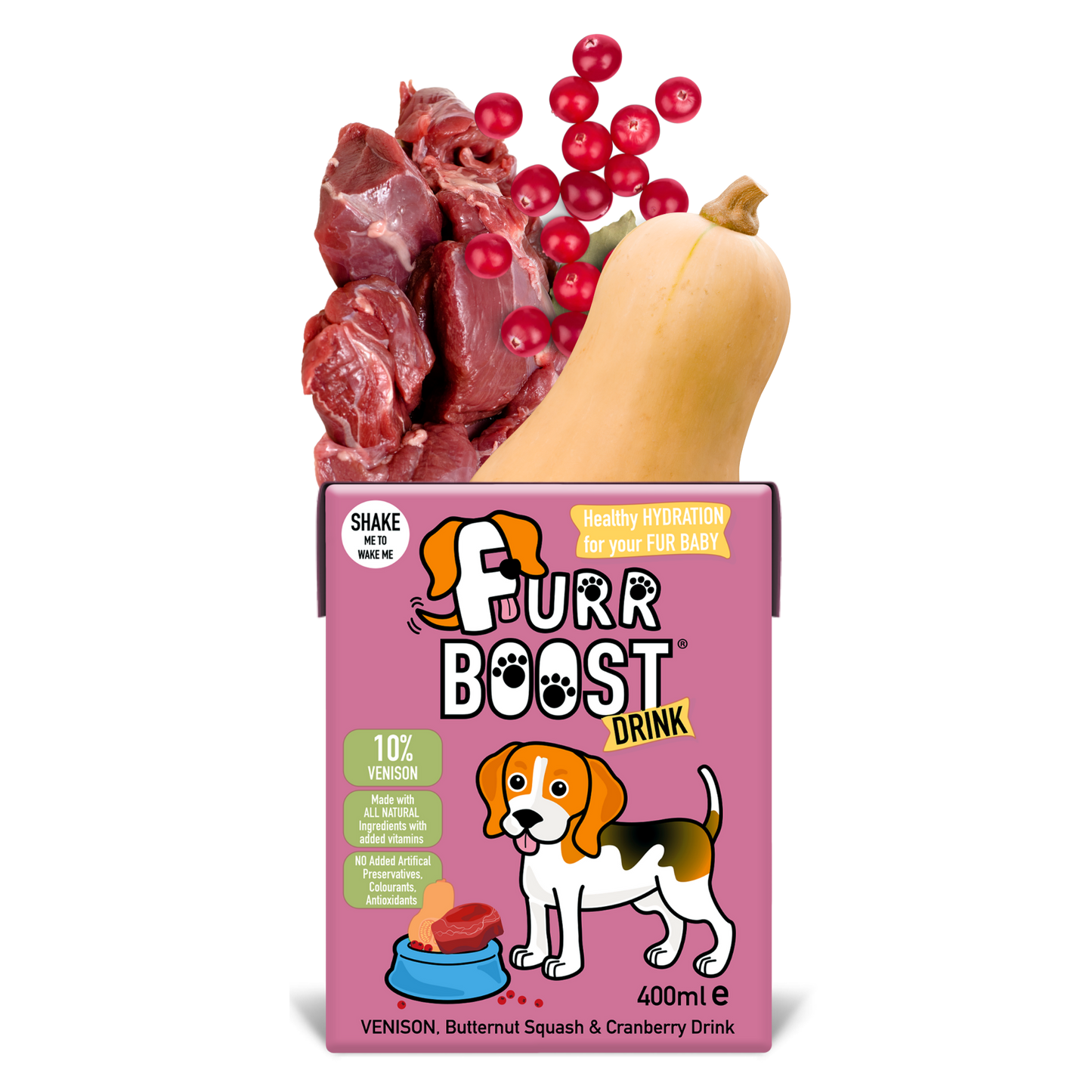 Furr Boost Dog Drink Venison, Butternut Squash and Cranberry, Carton, 400ml