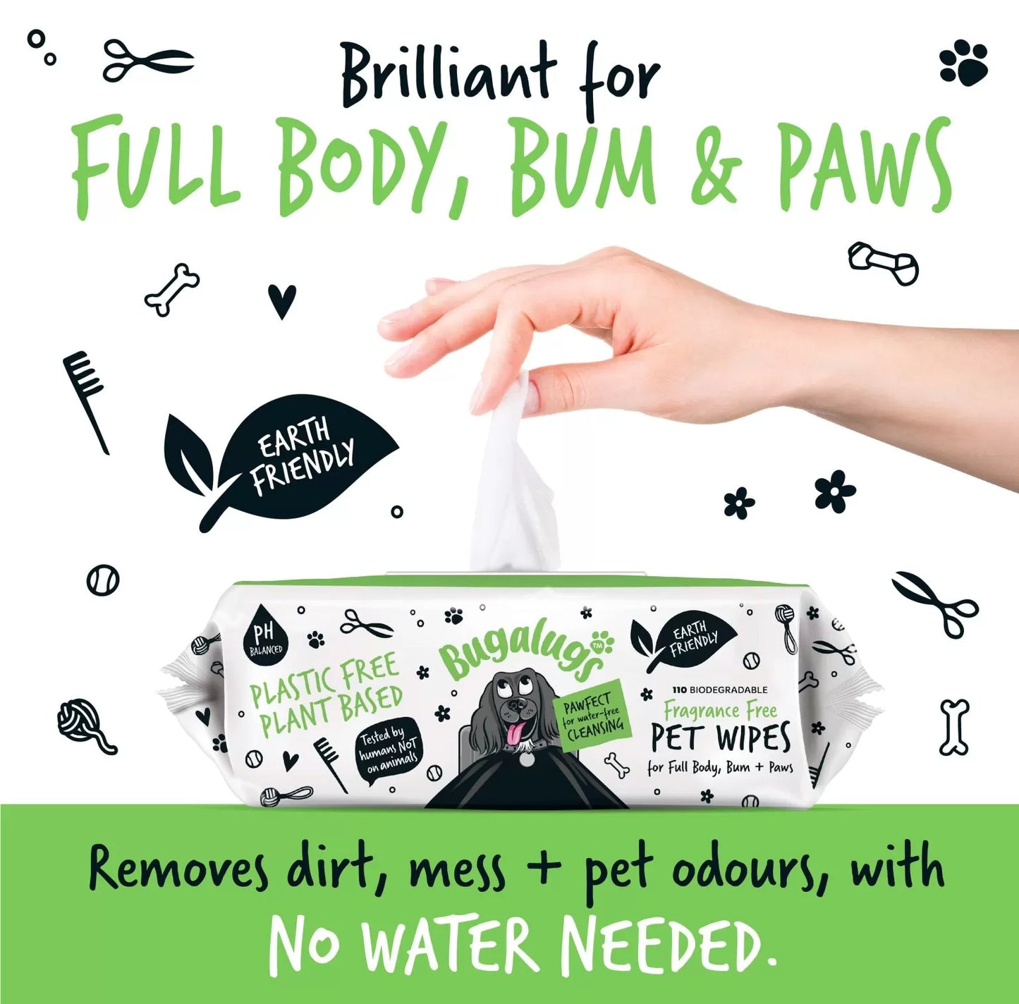 Bugalugs Biodegradable Fragrance Free Pet Wipes 50gsm