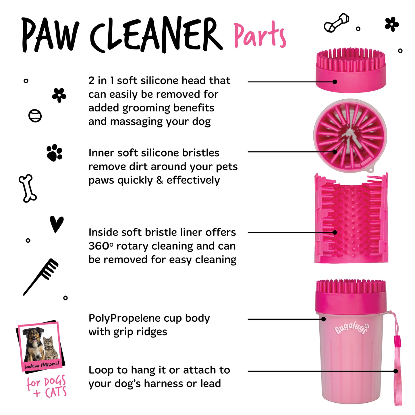 Bugalugs Paw Cleaner Cup for Dogs & Cats (Medium)