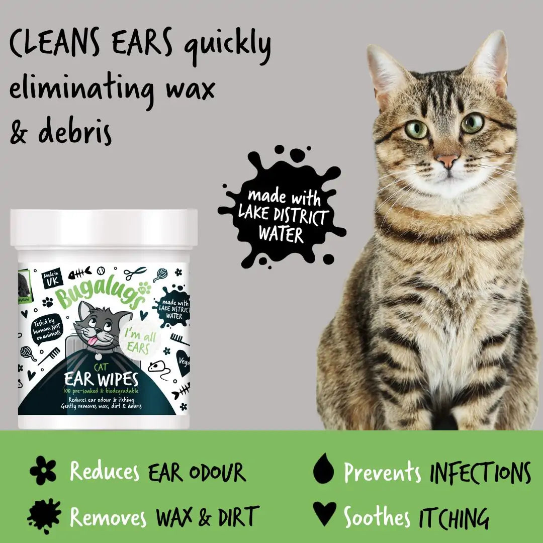 Bugalugs CAT Ear Wipes (100 Biodegradable Wipes)