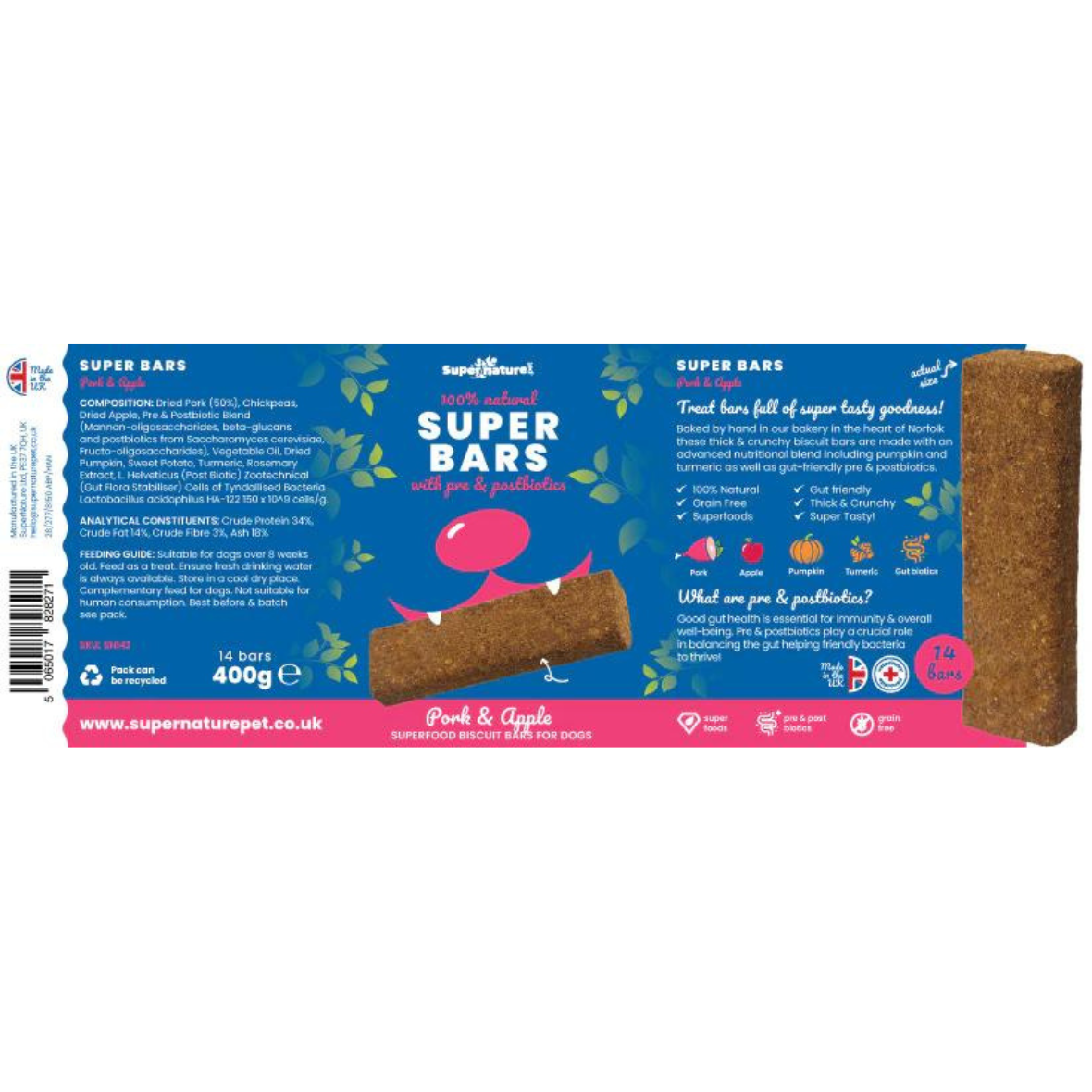 Super Bars - Pork and Apple Baked Treat Bars for Dogs